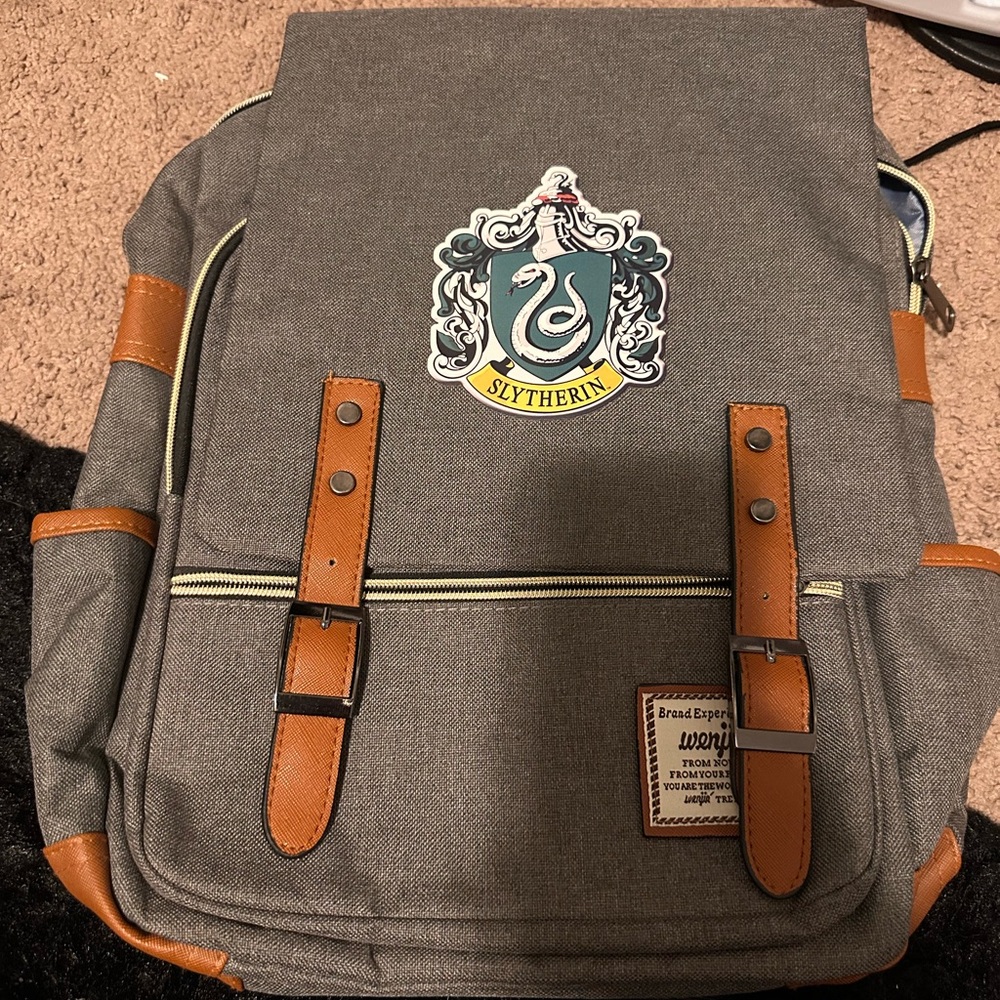 Slytherin Gray Backpack with Brown Accents